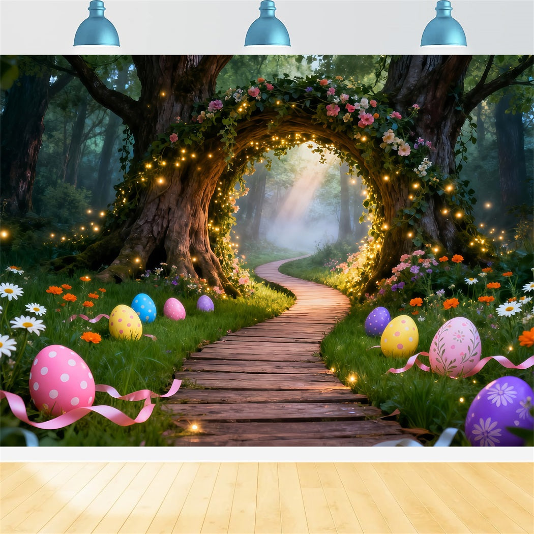 Easter Egg Backdrop Enchanted Forest Lighted Arch Path Outdoor Easter Backdrop Ideas LXX61-75
