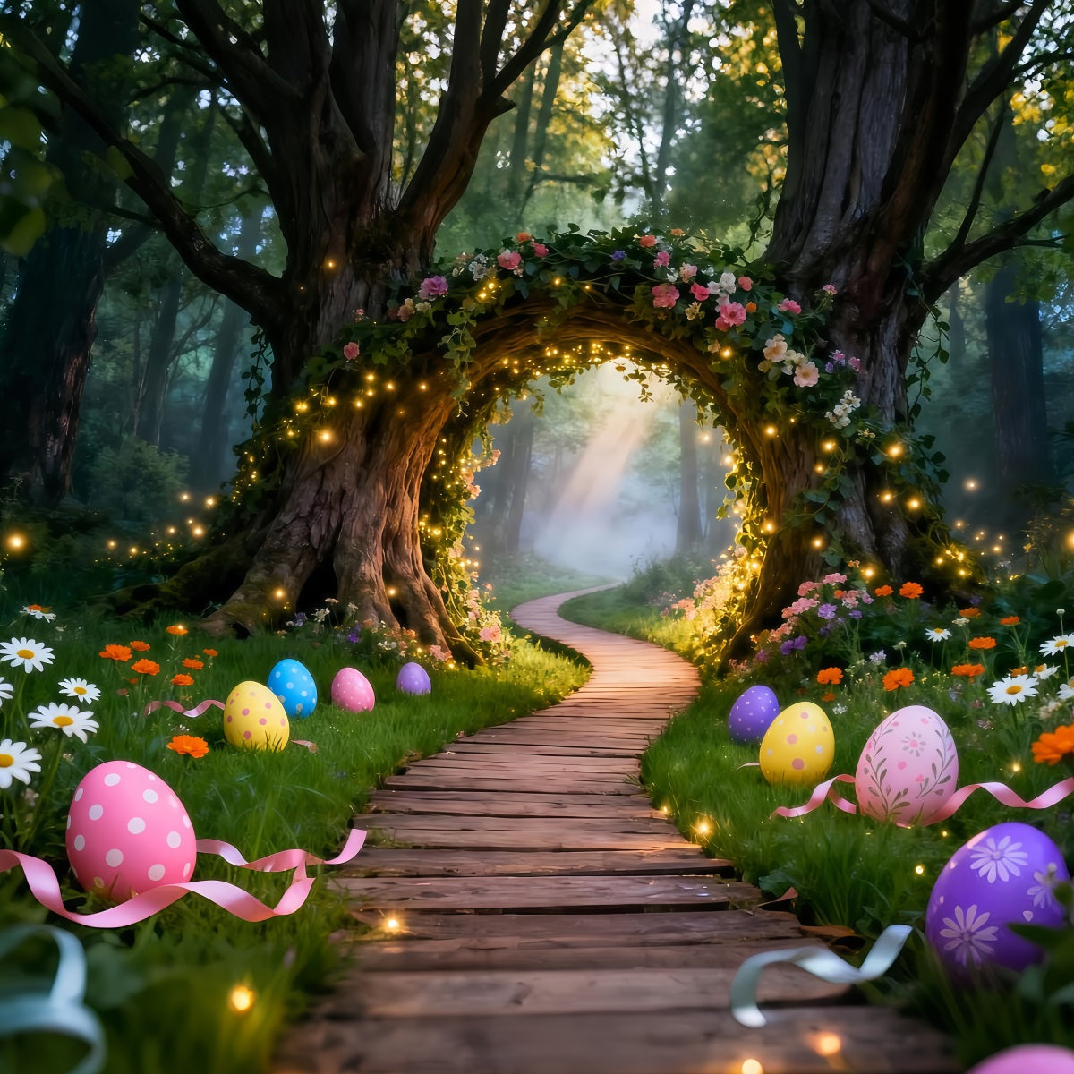 Easter Egg Backdrop Enchanted Forest Lighted Arch Path Outdoor Easter Backdrop Ideas LXX61-75