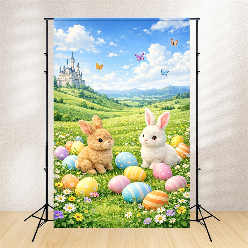 Easter Egg Backdrop Fairytale Meadow Castle Bunny 10x10 Easter Backdrop LXX61-76