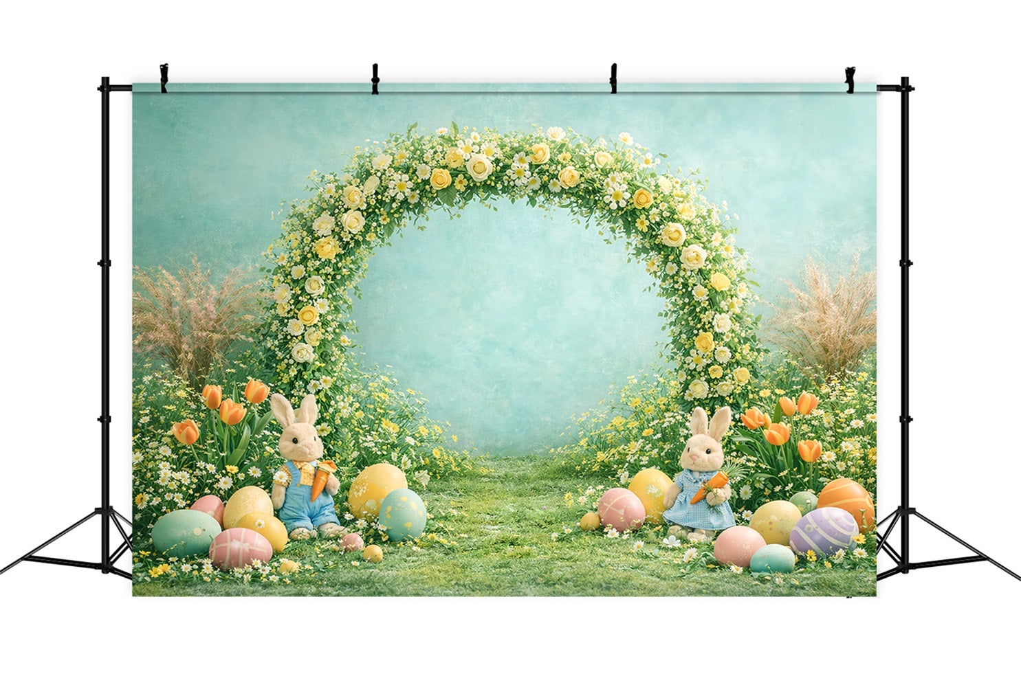 Egg Backdrop Spring Floral Arch Bunny Tulip Photography Easter Backdrops LXX61-79