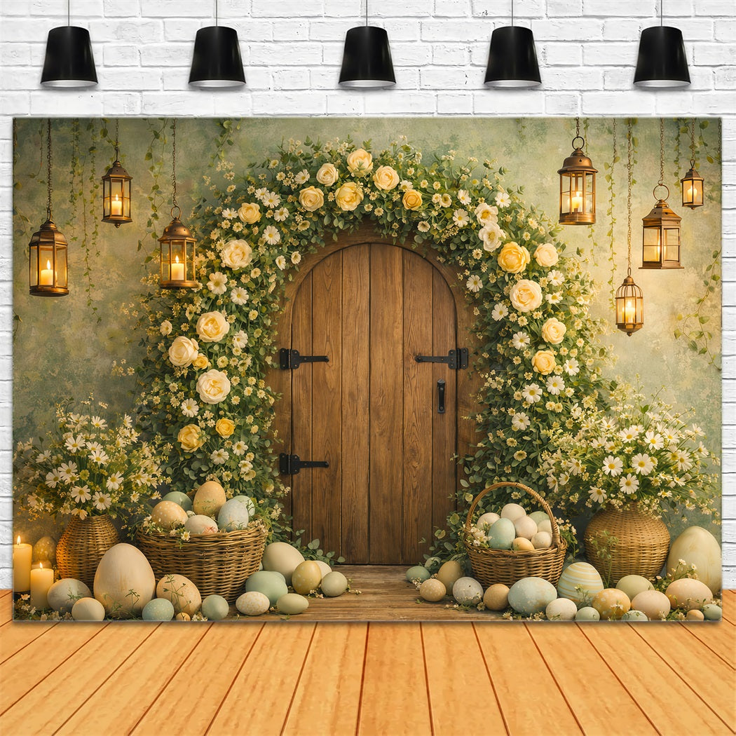 Easter Egg Photo Backdrop Floral Arch Rustic Door My First Easter Backdrop LXX61-81
