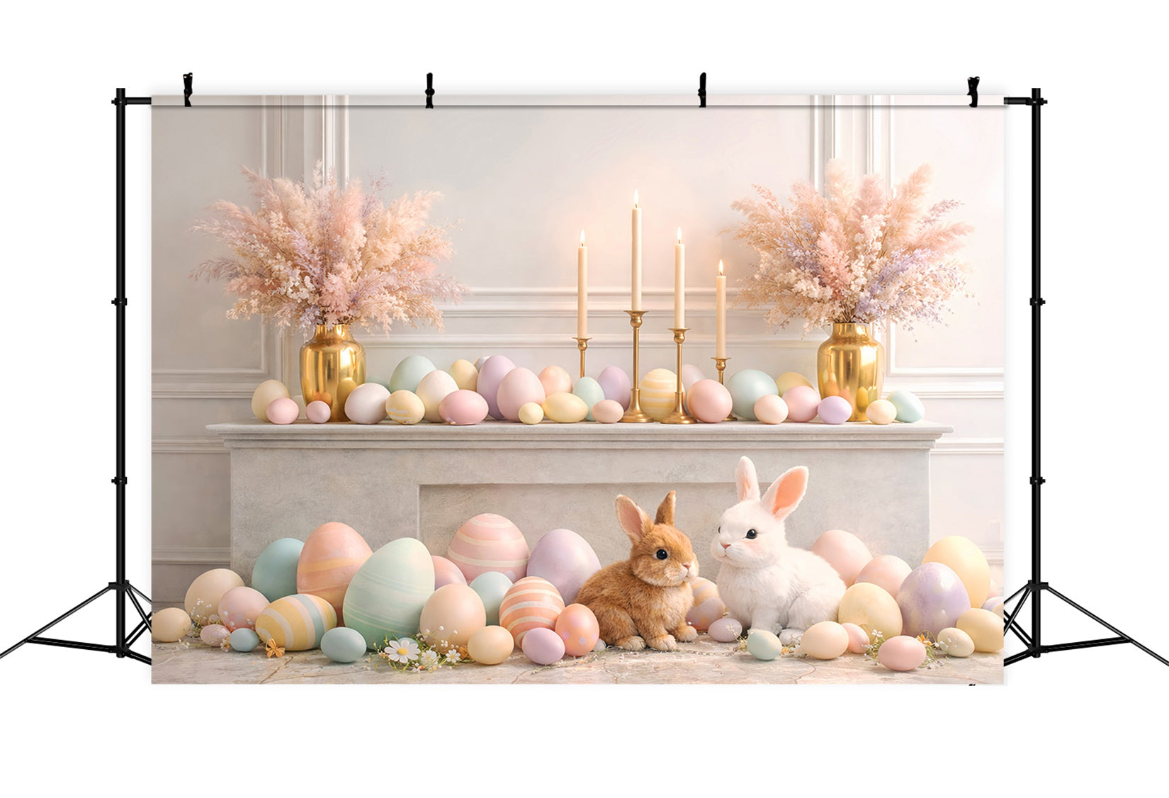 Easter Eggs Backdrop Elegant Mantel Bunny Retro Wall Easter Backdrop Photo LXX61-86