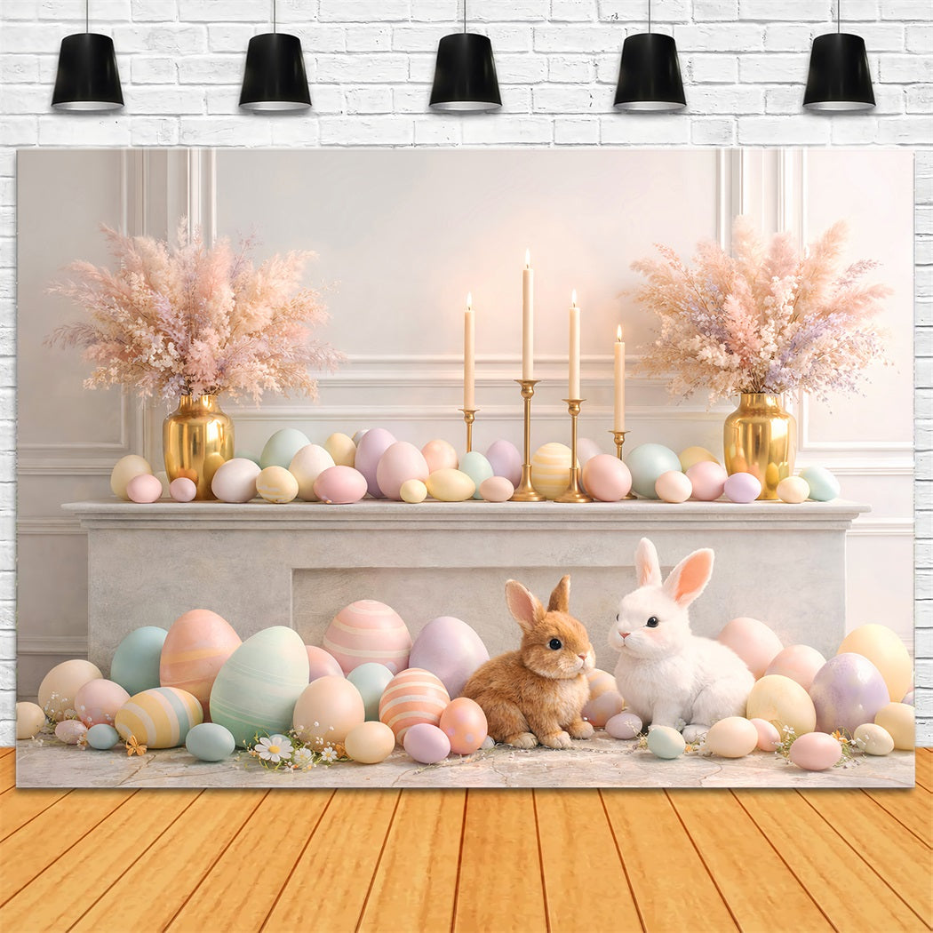 Easter Eggs Backdrop Elegant Mantel Bunny Retro Wall Easter Backdrop Photo LXX61-86