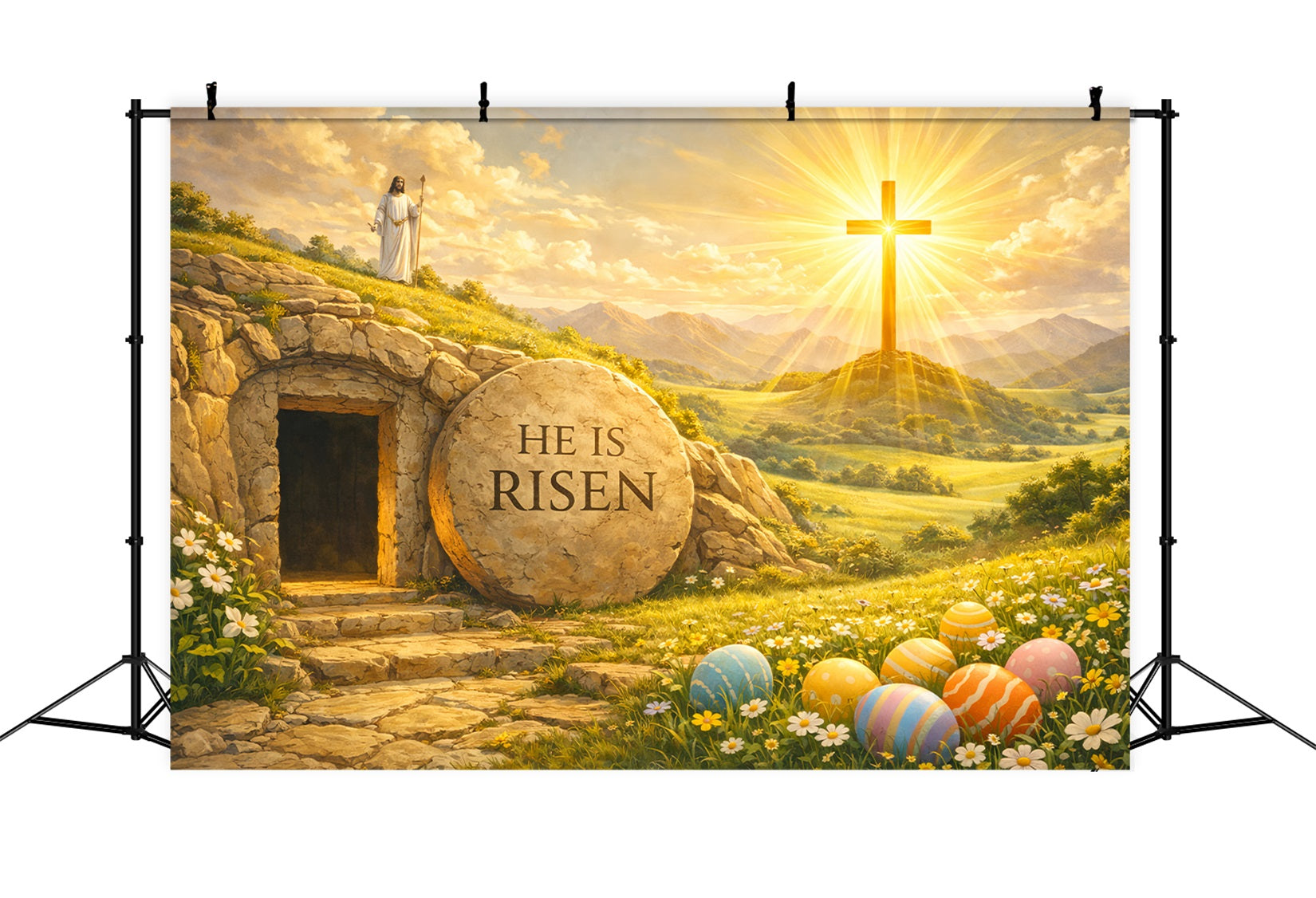 Easter Tomb Backdrops He is Risen Resurrection Cross Easter Photoshoot Backdrop Ideas LXX61-88