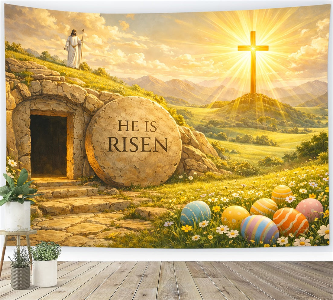 Easter Tomb Backdrops He is Risen Resurrection Cross Easter Photoshoot Backdrop Ideas LXX61-88