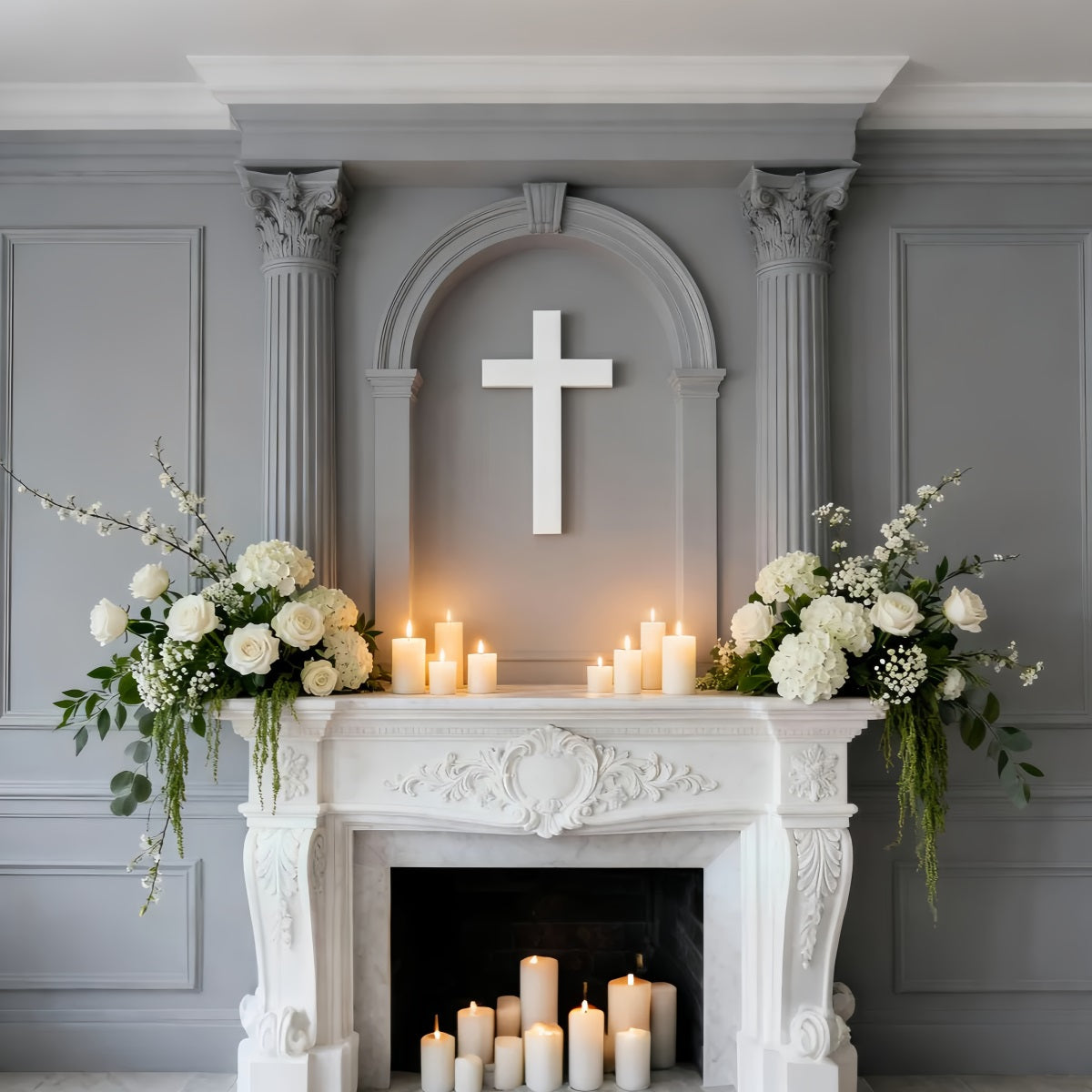 Church Backdrop For Easter Elegant Altar White Cross Photography Backdrops For Easter LXX61-89