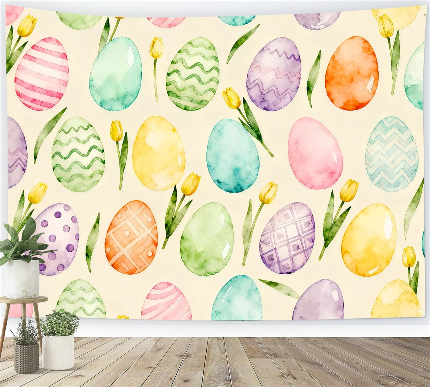Egg Backdrop Watercolor Pastel Tulip Pattern Easter Backdrop LXX61-92
