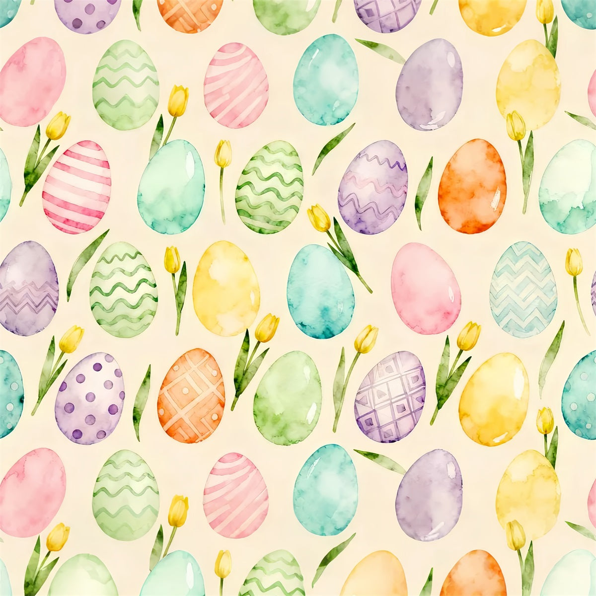 Egg Backdrop Watercolor Pastel Tulip Pattern Easter Backdrop LXX61-92