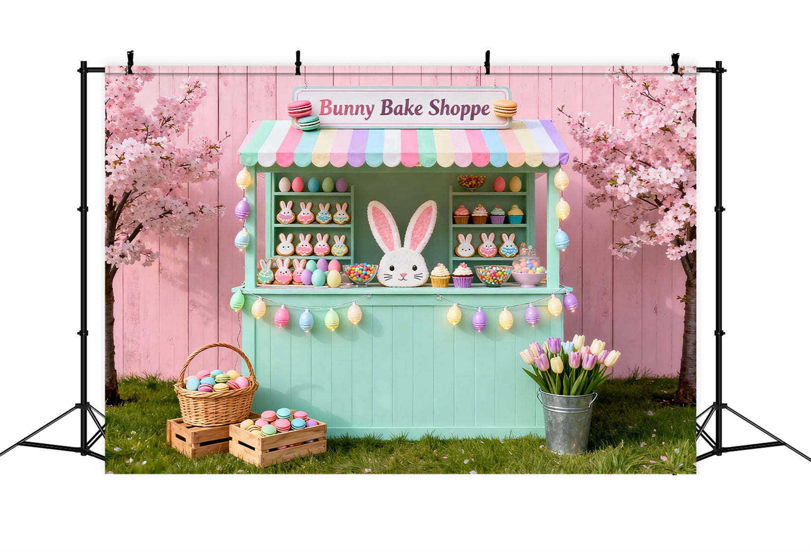 Bunny Backdrop Bake Shoppe Dessert Stall Easter Photo Backdrop LXX61-93
