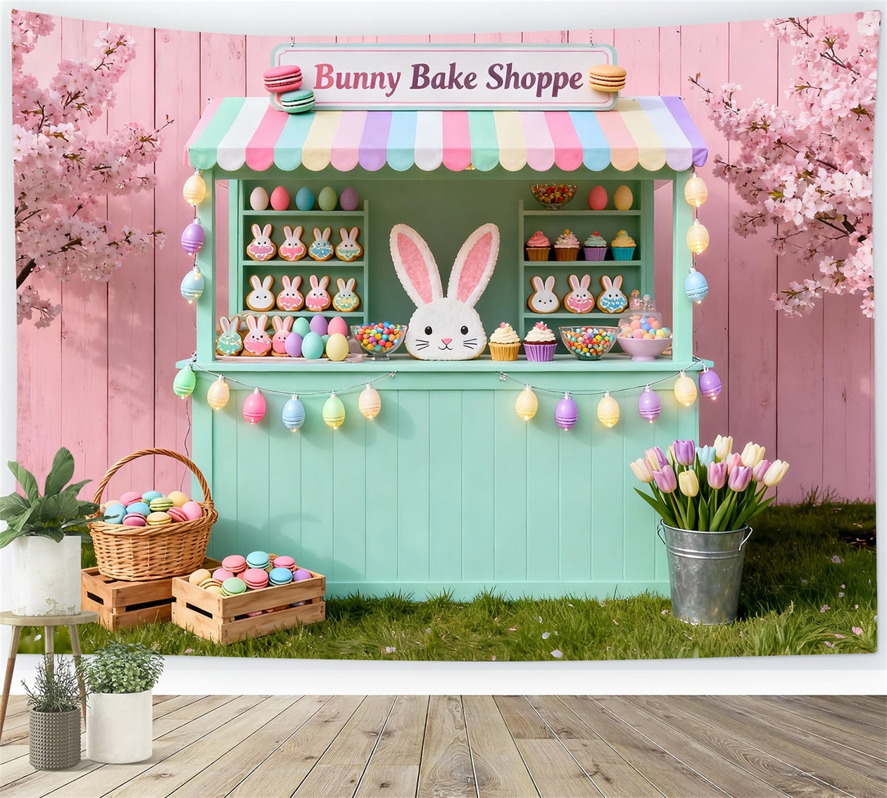 Bunny Backdrop Bake Shoppe Dessert Stall Easter Photo Backdrop LXX61-93