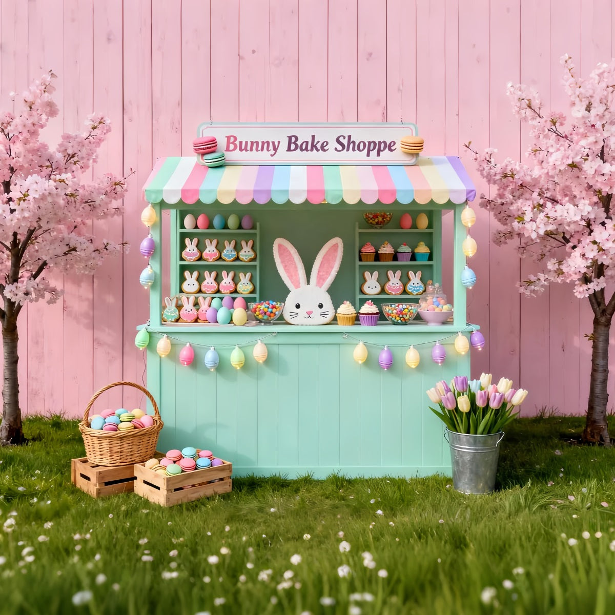Bunny Backdrop Bake Shoppe Dessert Stall Easter Photo Backdrop LXX61-93