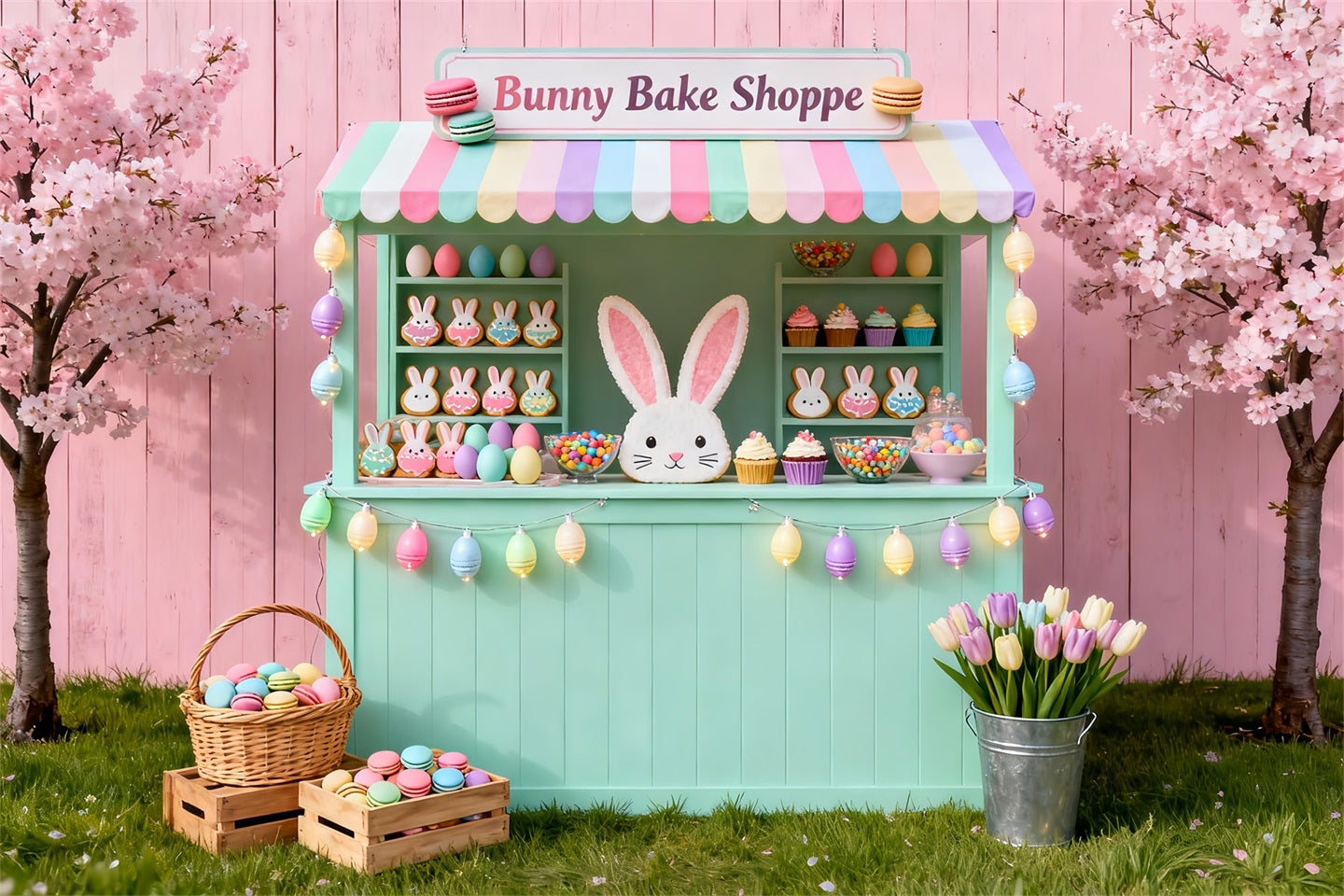 Bunny Backdrop Bake Shoppe Dessert Stall Easter Photo Backdrop LXX61-93