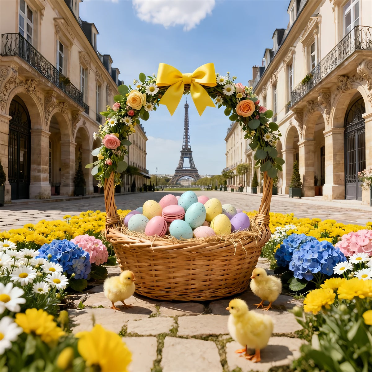 Baby Chick Backdrop Paris Floral Egg Basket Easter Backdrop Ideas LXX61-96