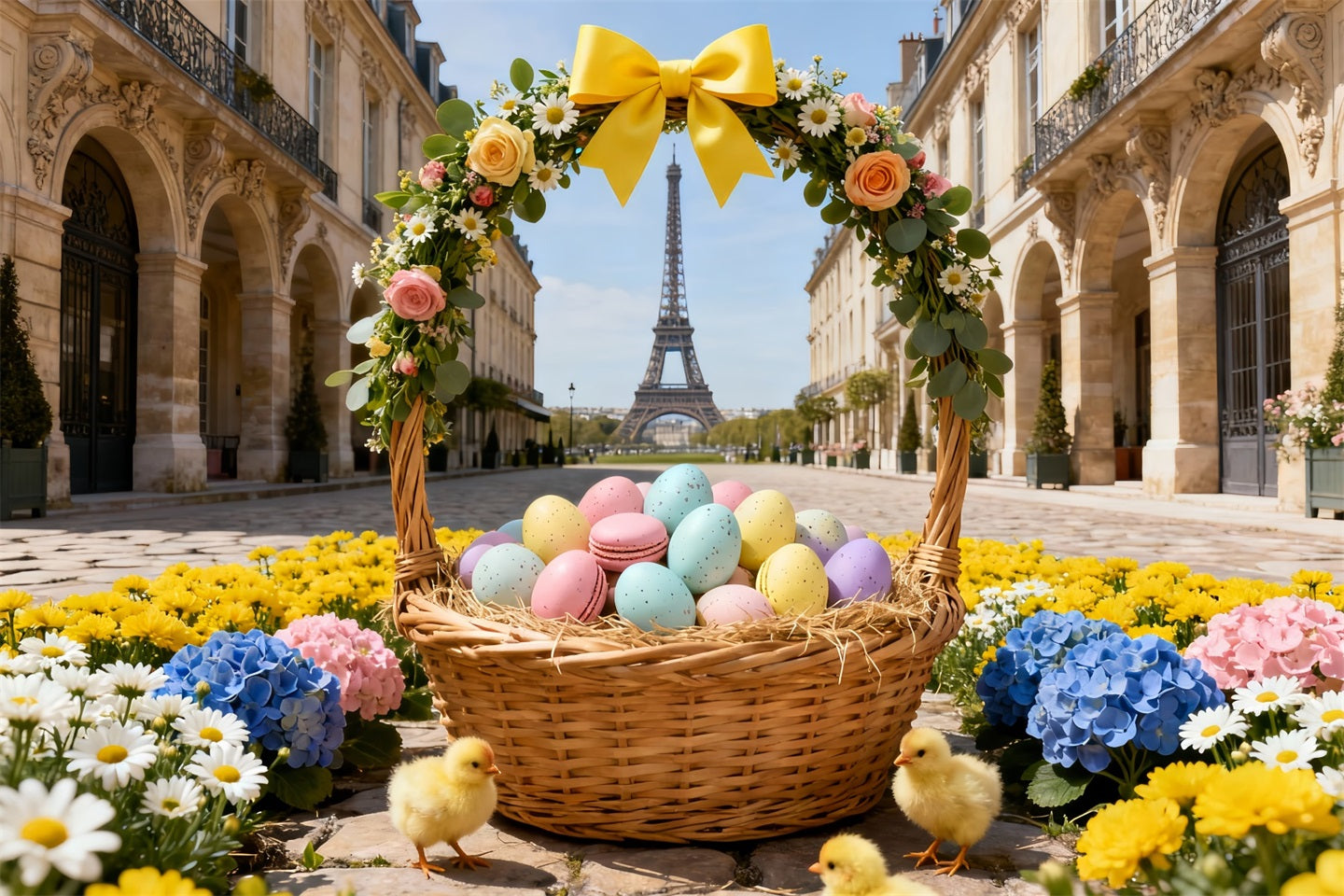 Baby Chick Backdrop Paris Floral Egg Basket Easter Backdrop Ideas LXX61-96