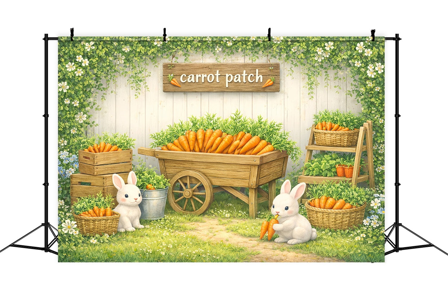 Carrot Backdrop Whimsical Bunny Garden Patch Easter Photo Backdrops LXX61-98