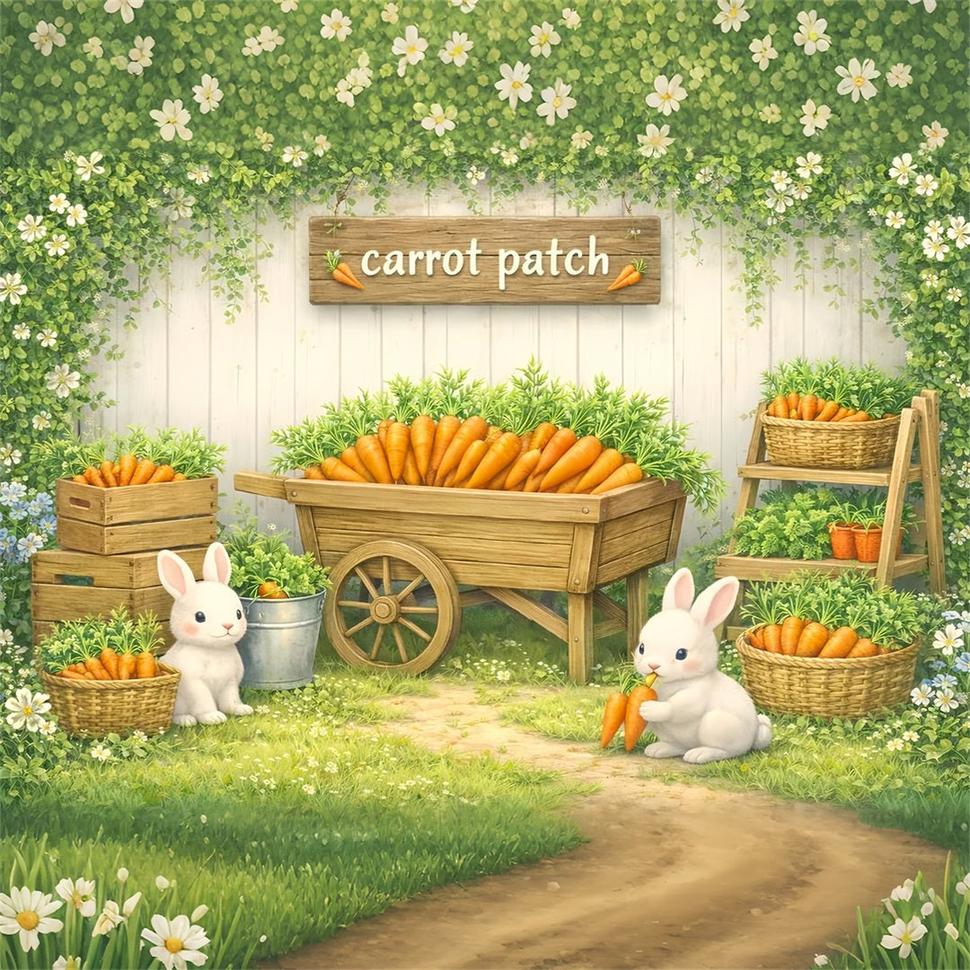 Carrot Backdrop Whimsical Bunny Garden Patch Easter Photo Backdrops LXX61-98