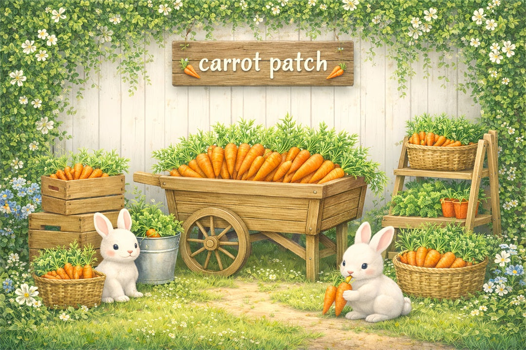 Carrot Backdrop Whimsical Bunny Garden Patch Easter Photo Backdrops LXX61-98