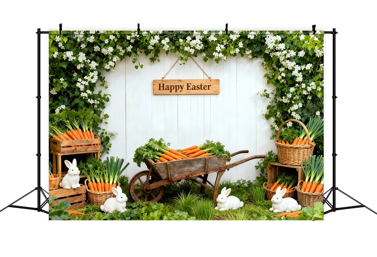 Carrot Backdrop Spring Garden Wildflower Bunny Easter Photo Backdrops LXX61-99