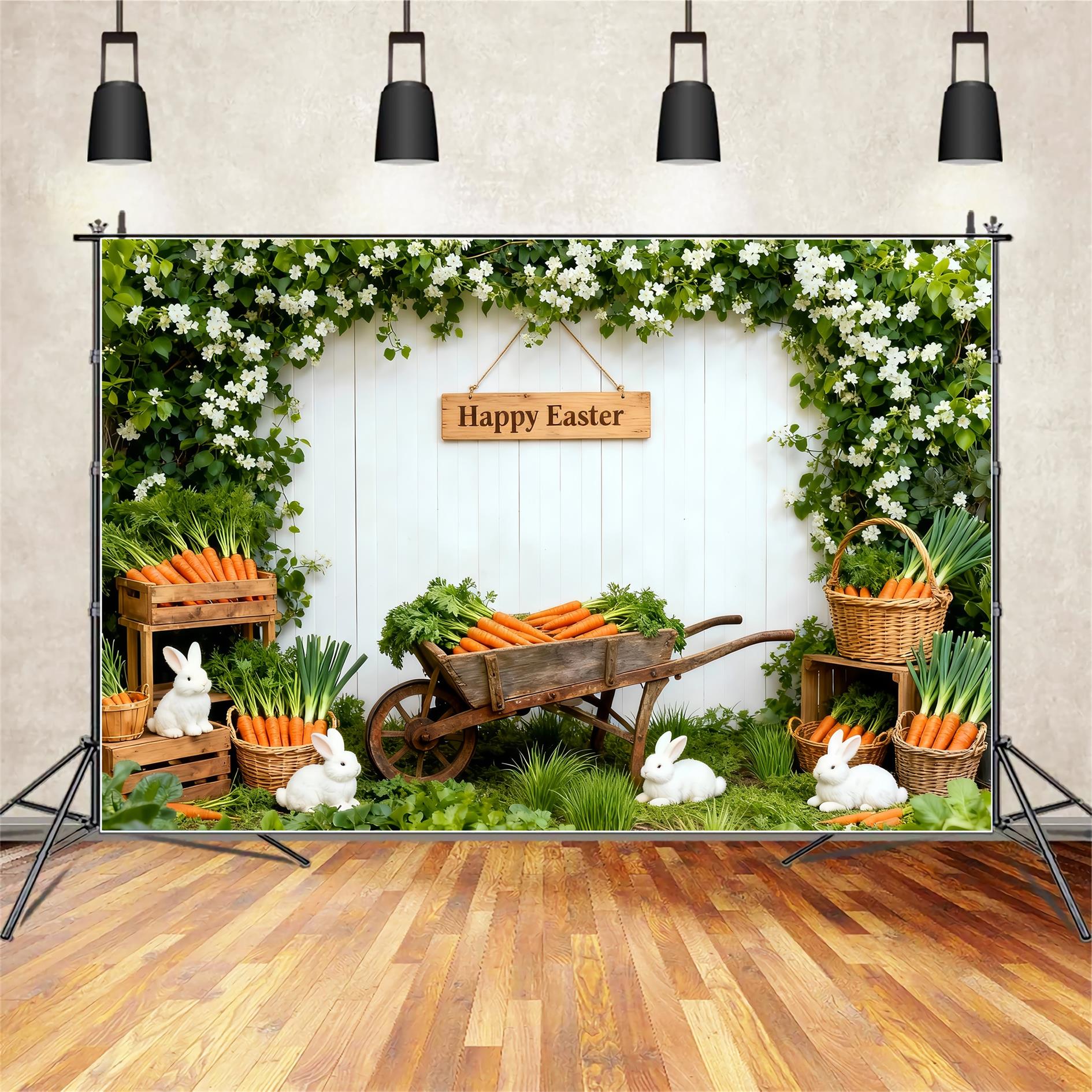 Carrot Backdrop Spring Garden Wildflower Bunny Easter Photo Backdrops LXX61-99