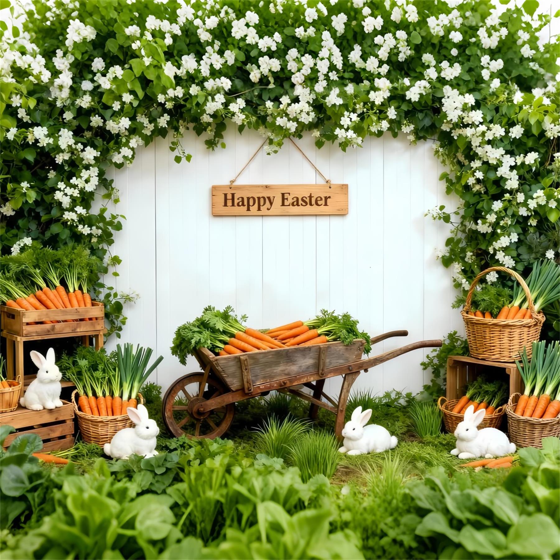 Carrot Backdrop Spring Garden Wildflower Bunny Easter Photo Backdrops LXX61-99