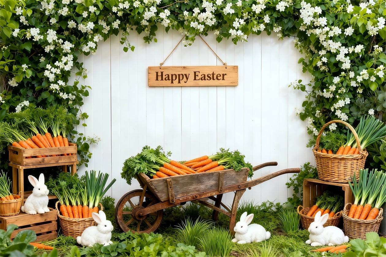 Carrot Backdrop Spring Garden Wildflower Bunny Easter Photo Backdrops LXX61-99