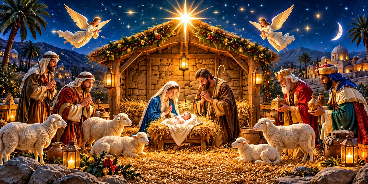 Nativity Christmas Garage Door Cover Manger Stable Starlight Christmas Garage Door Cover LXX610-1-2 Car