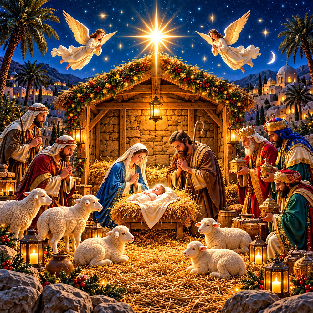 Nativity Christmas Garage Door Cover Manger Stable Starlight Christmas Garage Door Cover LXX610-1-1 Car