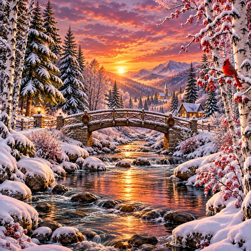 Snow Forest Christmas Garage Door Cover Wonderland Sunset Bridge Christmas Garage Door Cover LXX610-10-1 Car