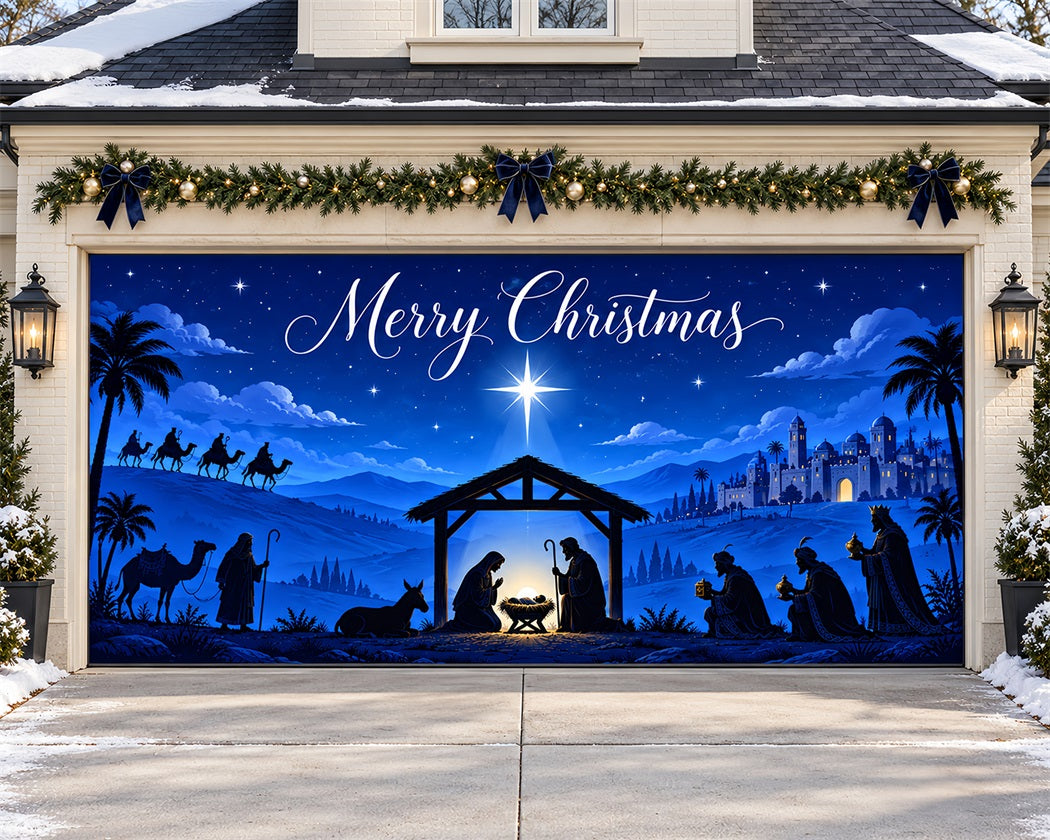 Nativity Christmas Garage Door Cover Bethlehem Starry Silhouette Outdoor Christmas Garage Door Cover LXX610-105-2 Car