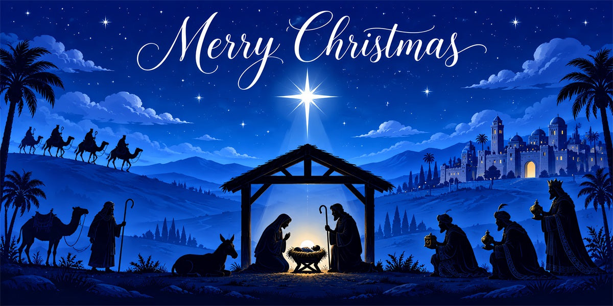 Nativity Christmas Garage Door Cover Bethlehem Starry Silhouette Outdoor Christmas Garage Door Cover LXX610-105-2 Car