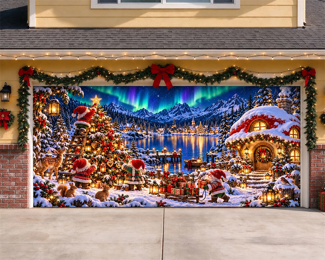Winter Wonderland Christmas Garage Door Cover Elf Aurora Village Christmas Garage Door Decor LXX610-12-2 Car