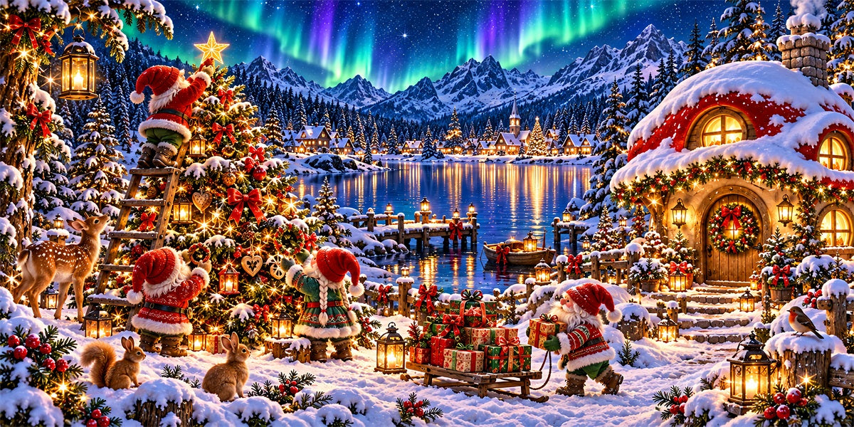 Winter Wonderland Christmas Garage Door Cover Elf Aurora Village Christmas Garage Door Decor LXX610-12-2 Car