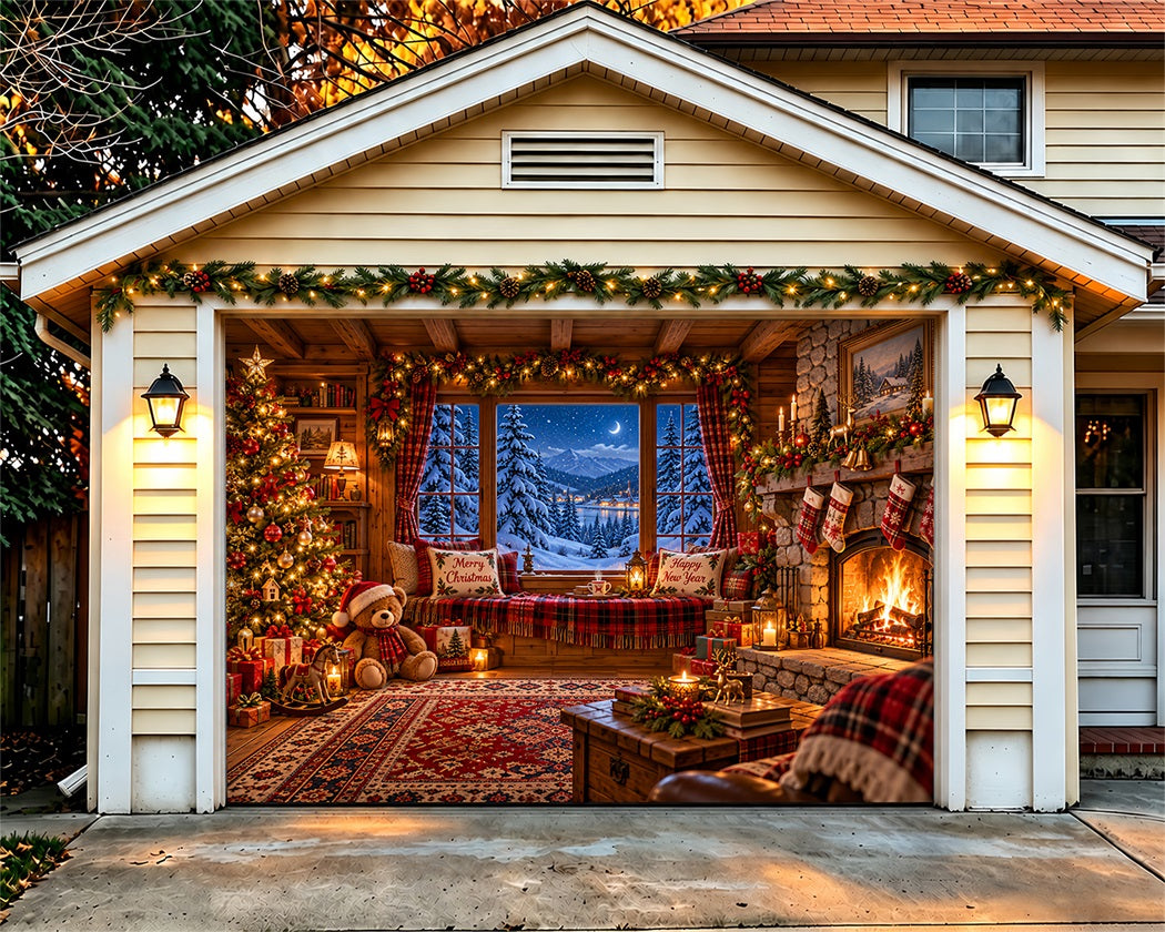 Cozy Christmas Garage Door Cover Fireplace Socks Window Christmas Garage Door Banner LXX610-13-1 Car