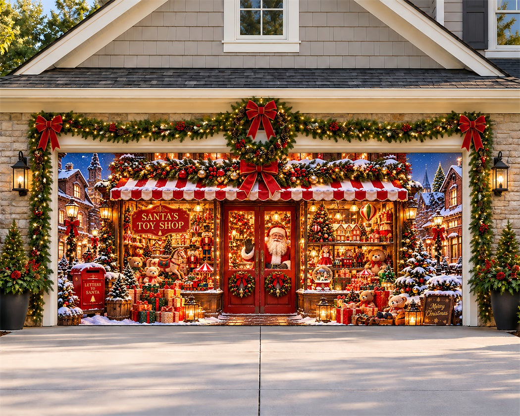Santa Toy Shop Christmas Garage Door Banner Teddy Bear Gifts Outdoor Christmas Garage Door Decoration LXX610-14-2 Car