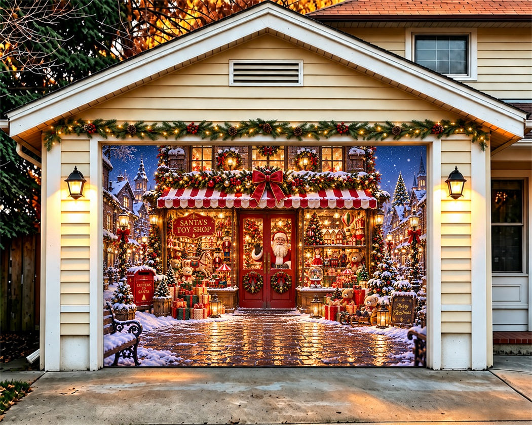 Santa Toy Shop Christmas Garage Door Banner Teddy Bear Gifts Outdoor Christmas Garage Door Decoration LXX610-14-1 Car