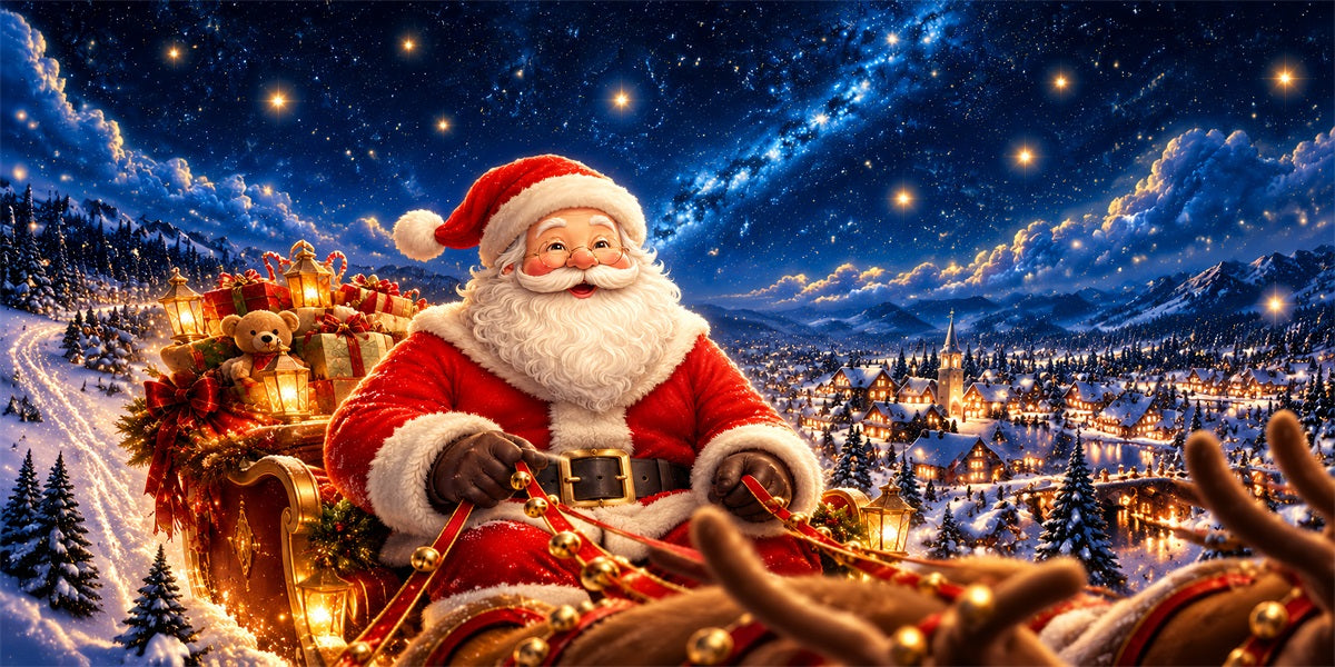 Santa Claus Christmas Garage Door Cover Sleigh Starlight Village Christmas Garage Door Decor LXX610-147-2 Car