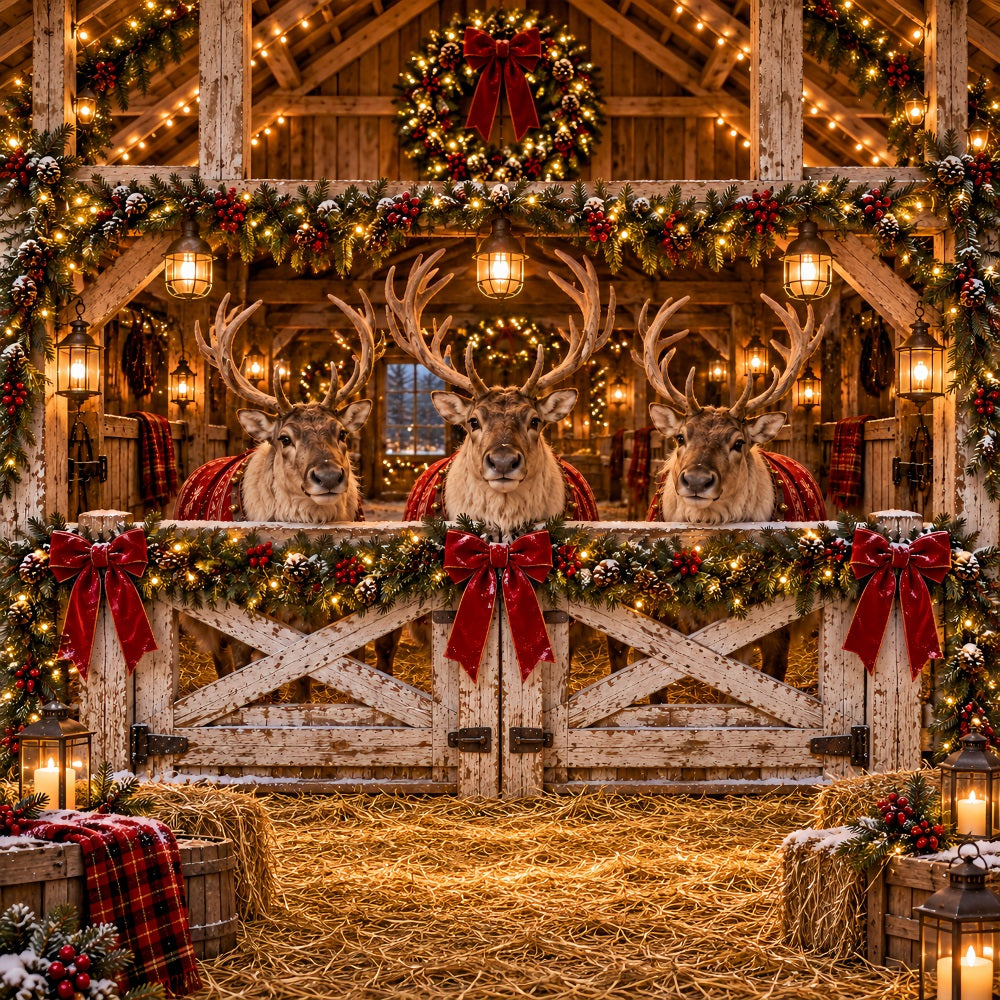 Reindeer Christmas Garage Door Cover Barn Bow Portrait Christmas Outdoor Garage Door Cover LXX610-15-1 Car