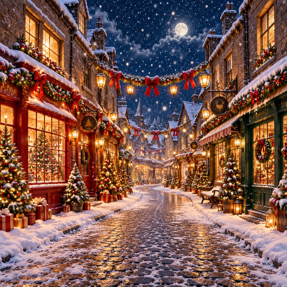 Christmas Village Backdrops Winter Snowy Lantern Street Christmas Street Backdrop LXX610-153