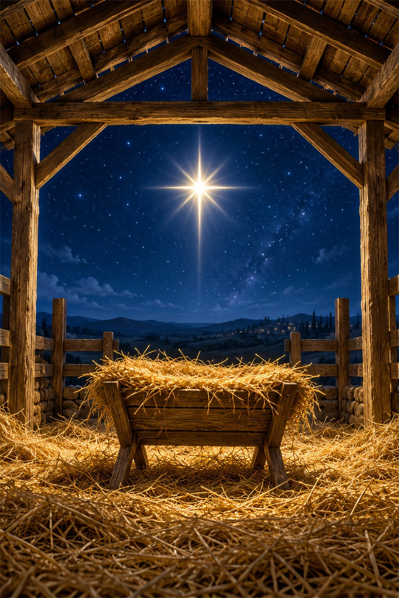 Nativity Scene Backdrop Bethlehem Star Rustic Stable Manger Scene Backdrop LXX610-161