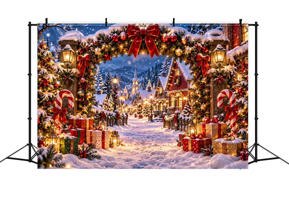 Christmas Village Backdrops Snowy Candy Cane Gateway Christmas Themed Backdrops LXX610-162