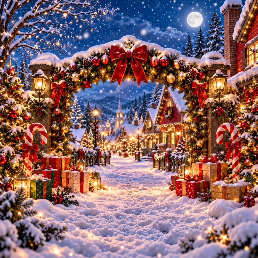 Christmas Village Backdrops Snowy Candy Cane Gateway Christmas Themed Backdrops LXX610-162