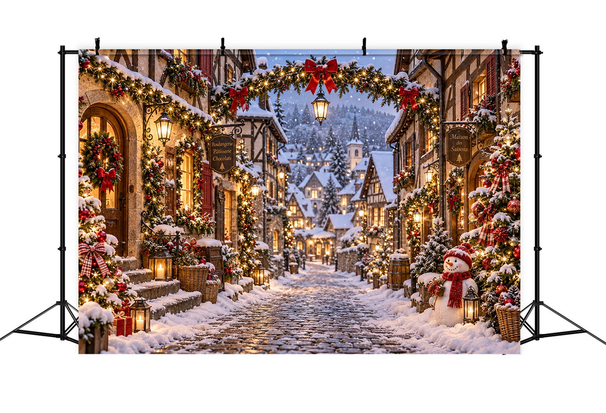 Christmas Village Backdrops Snowman Lantern Winter Street Xmas Backdrops LXX610-164