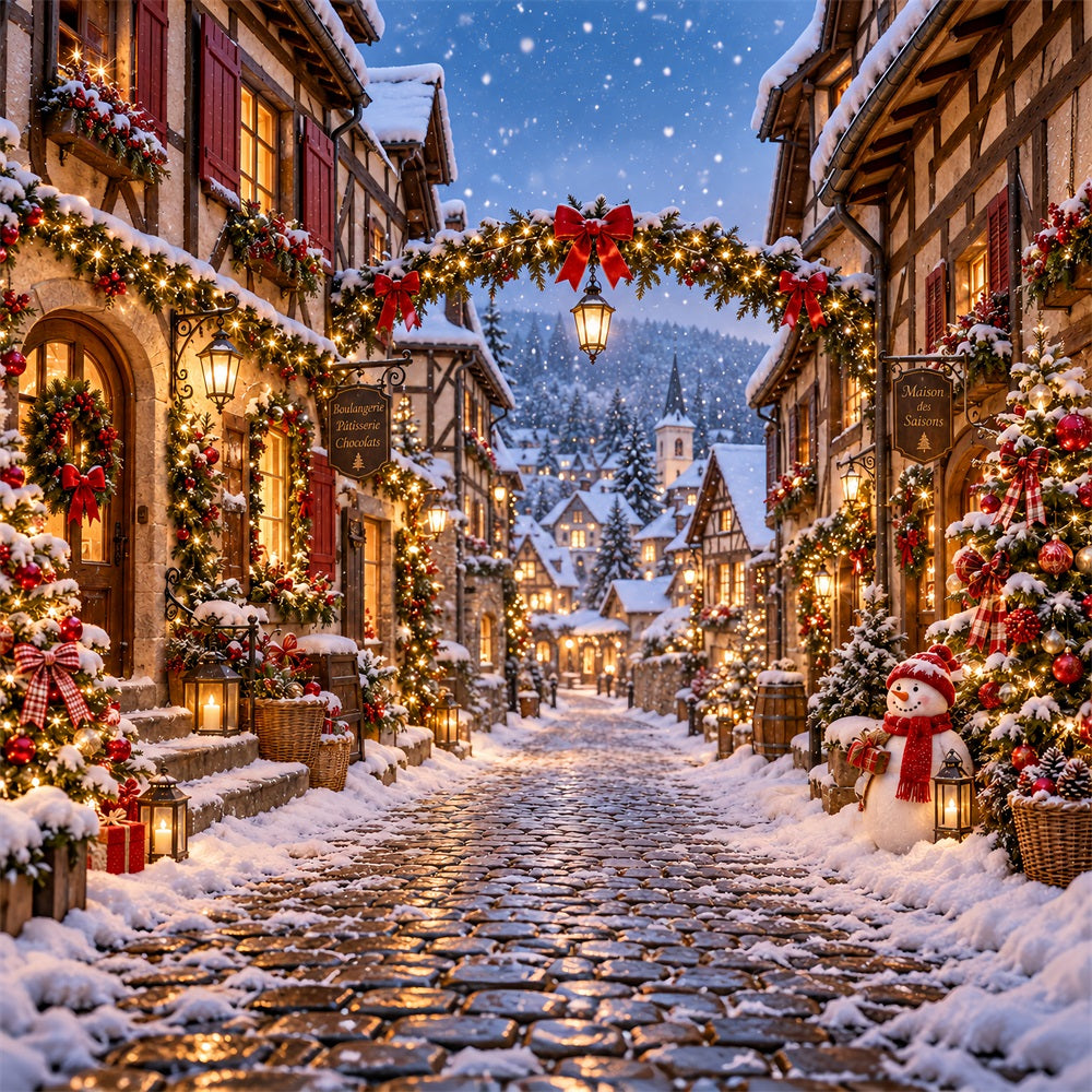 Christmas Village Backdrops Snowman Lantern Winter Street Xmas Backdrops LXX610-164