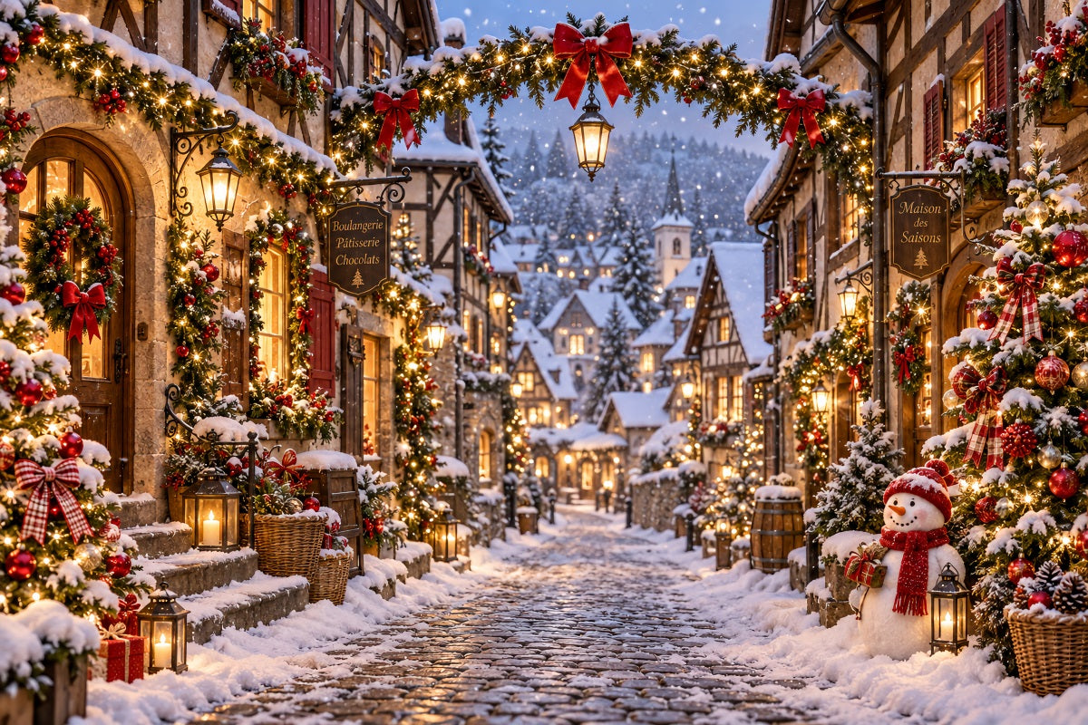 Christmas Village Backdrops Snowman Lantern Winter Street Xmas Backdrops LXX610-164