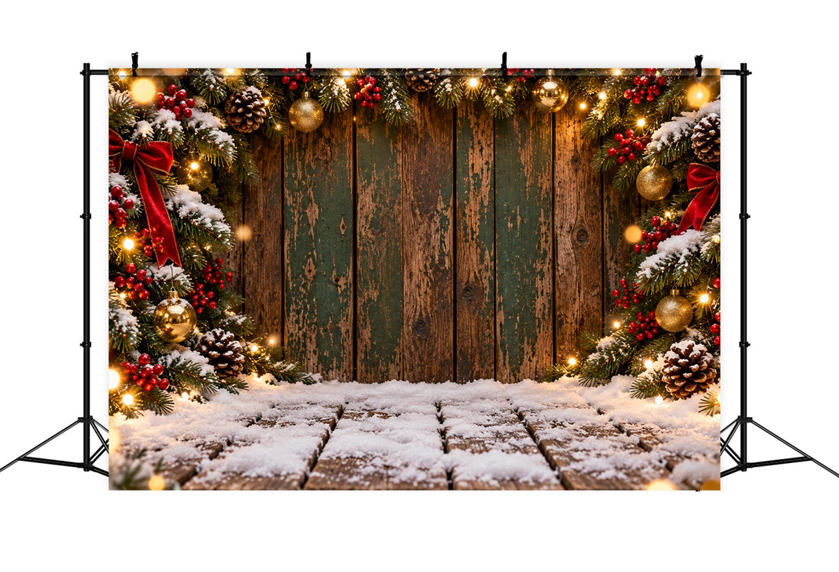 Christmas Backdrop Weathered Green Plank Garland Christmas Theme Backdrop LXX610-166