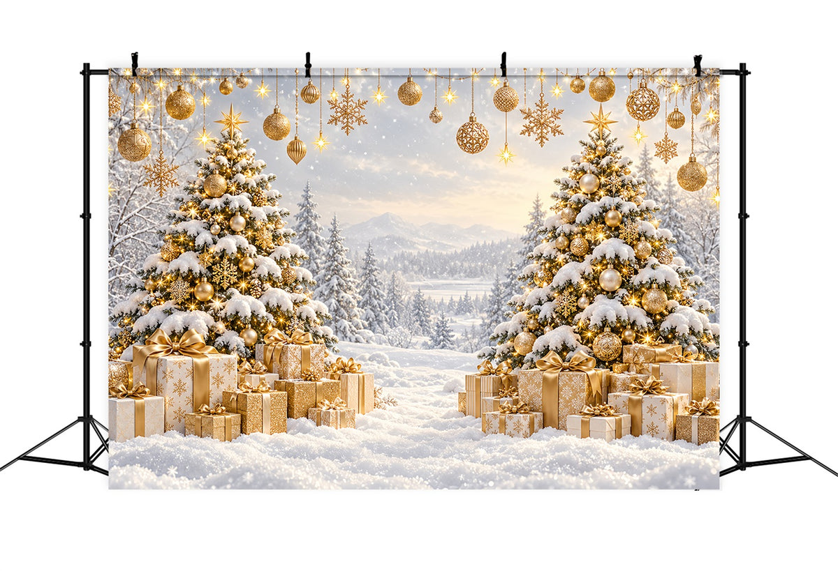Christmas Backdrop for Photos Golden Sunset Snowy Forest Christmas Card Backdrop LXX610-171
