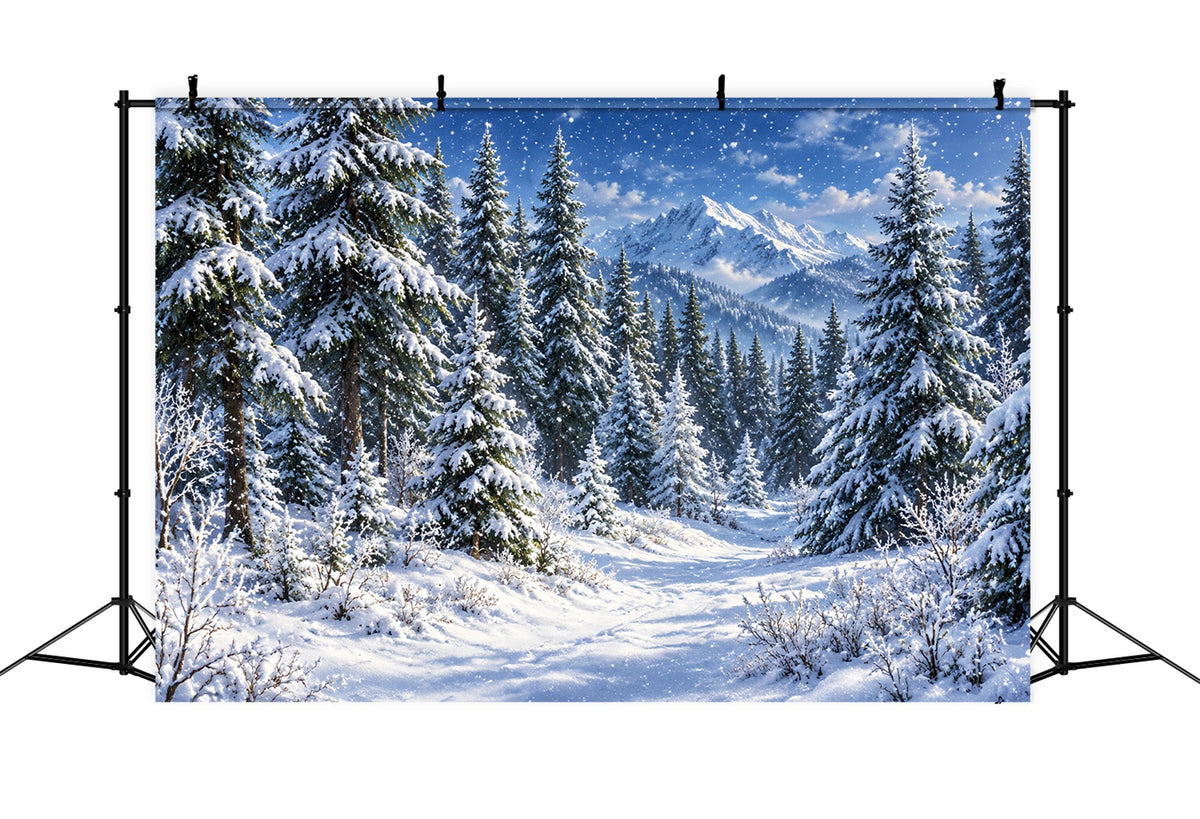 Christmas Tree Photography Backdrop Snowy Lantern Archway Path Christmas Backdrop Photo LXX610-173