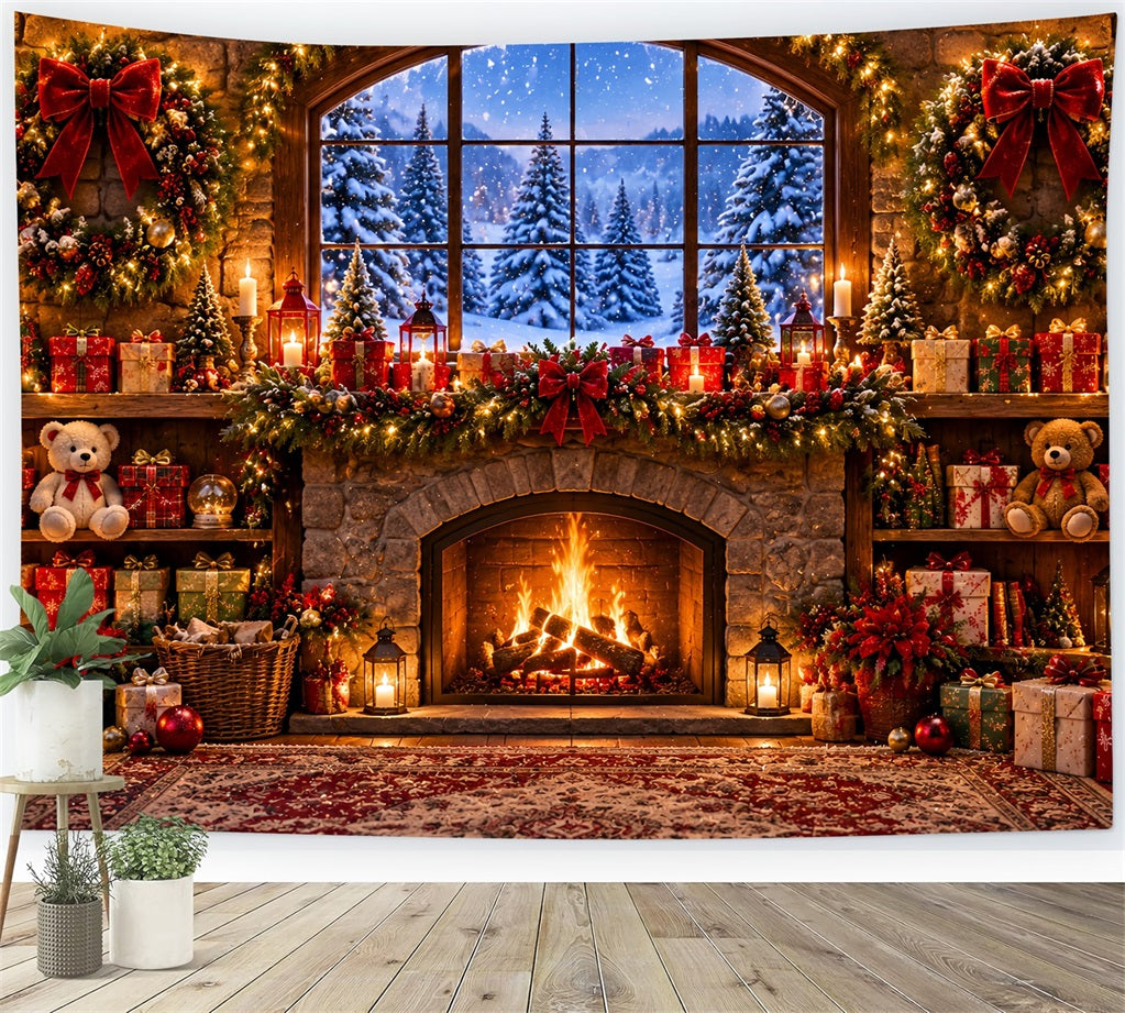 Christmas Window Backdrops Green Furry Candy Cottage Christmas Holiday Backdrop LXX610-174