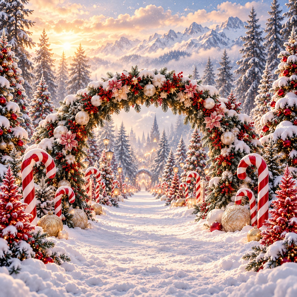Christmas Backdrop for Photos Candy Cane Floral Archway Christmas Backdrop for Wall LXX610-175