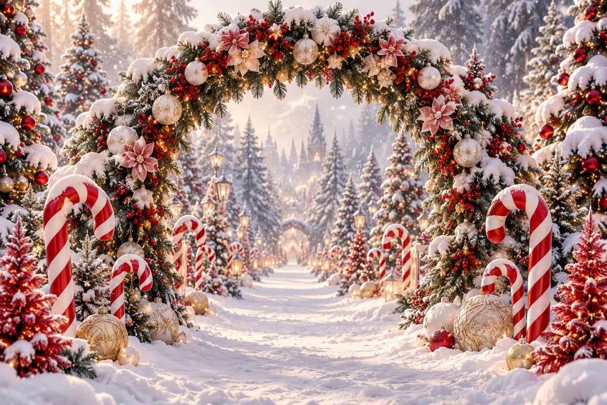 Christmas Backdrop for Photos Candy Cane Floral Archway Christmas Backdrop for Wall LXX610-175